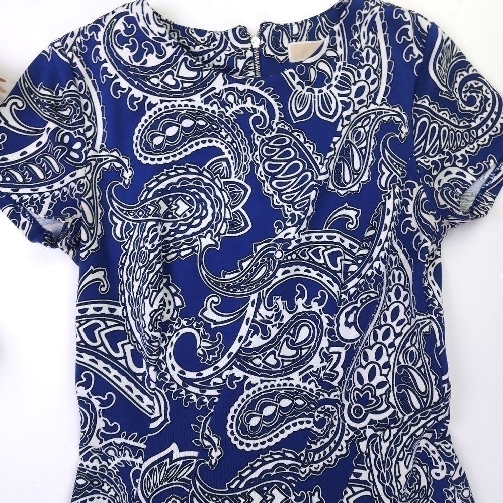 Michael Kors Blue White Paisley Print Dress Sz 4 - Picture 9 of 12